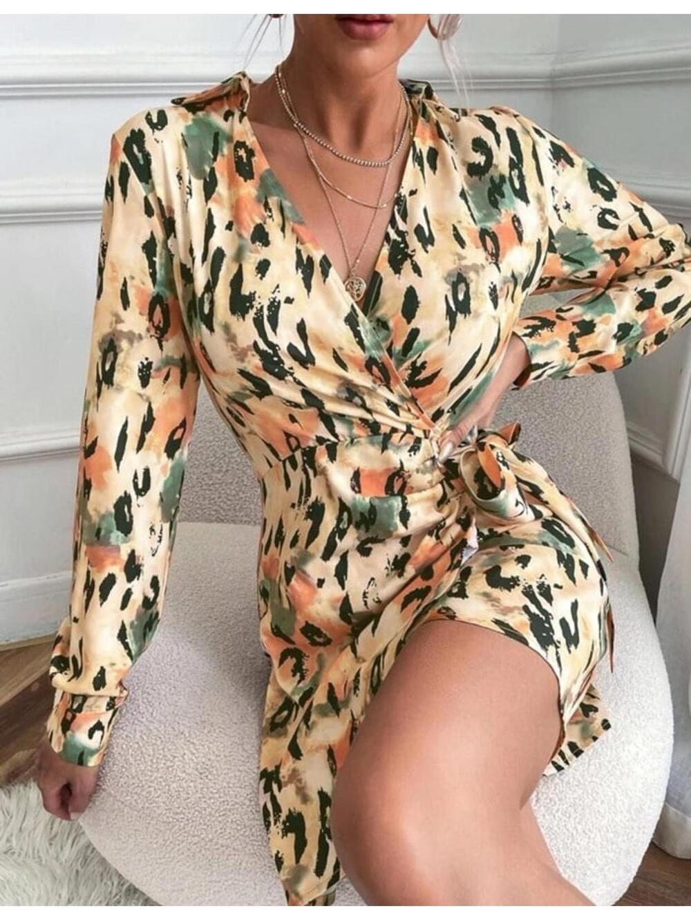 NEW , Tie Dye Leopard Wrap Knot Side Dress